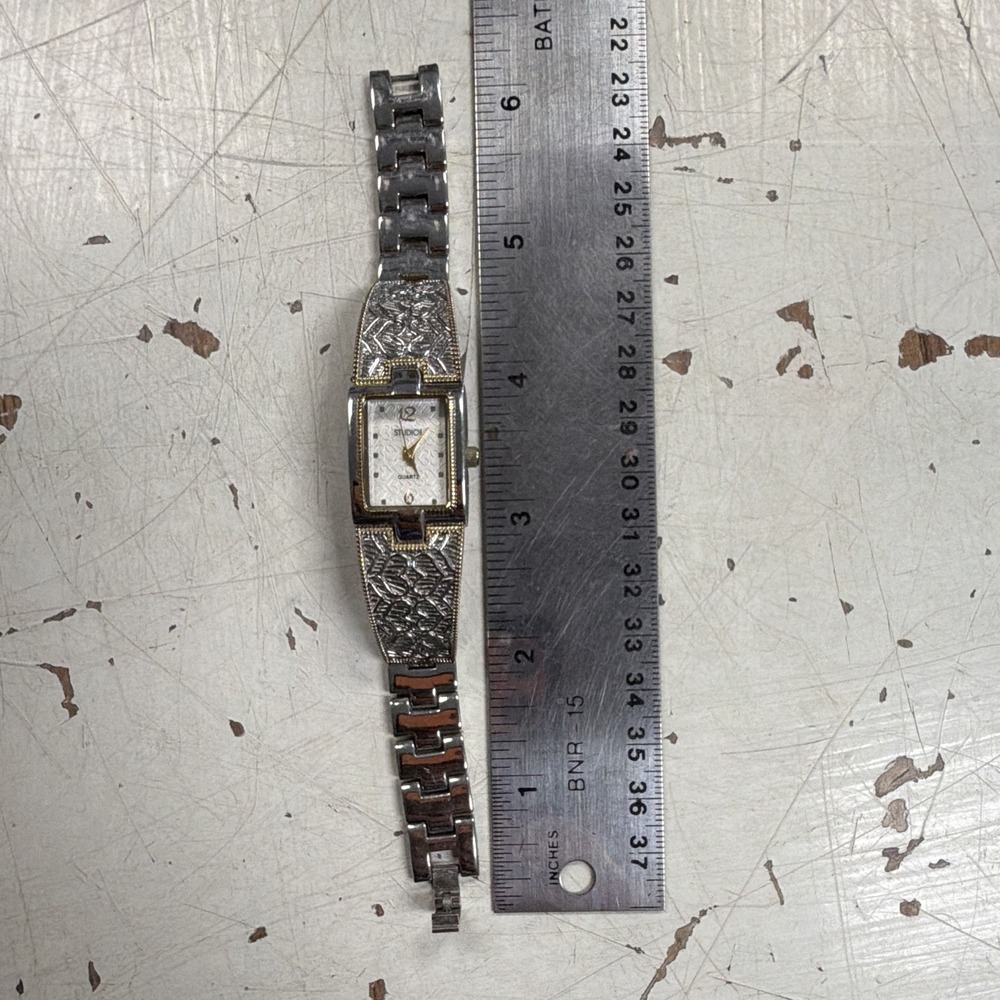 Studio I Women's Quartz Analog Rectangle Two-Tone Silver Bracelet Watch - Picture 2 of 8